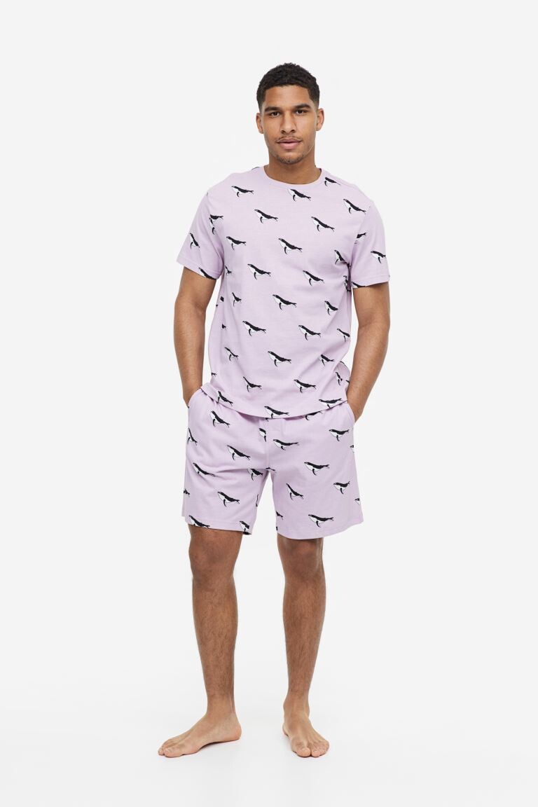 

Пижамная футболка и шорты стандартного кроя H&M, светло-фиолетовый/косатки