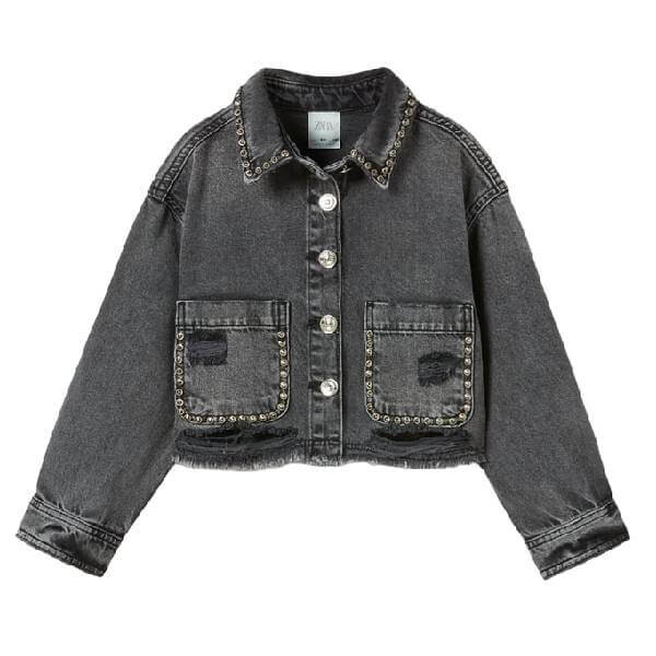 

Джинсовая рубашка Zara Kids Studded and Ripped Denim, серый
