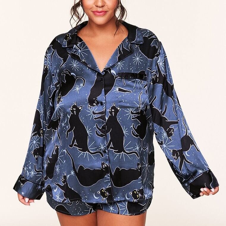 

Пижама Adore Me Sammi Long Sleeve + Short Sleep Set, синий/черный