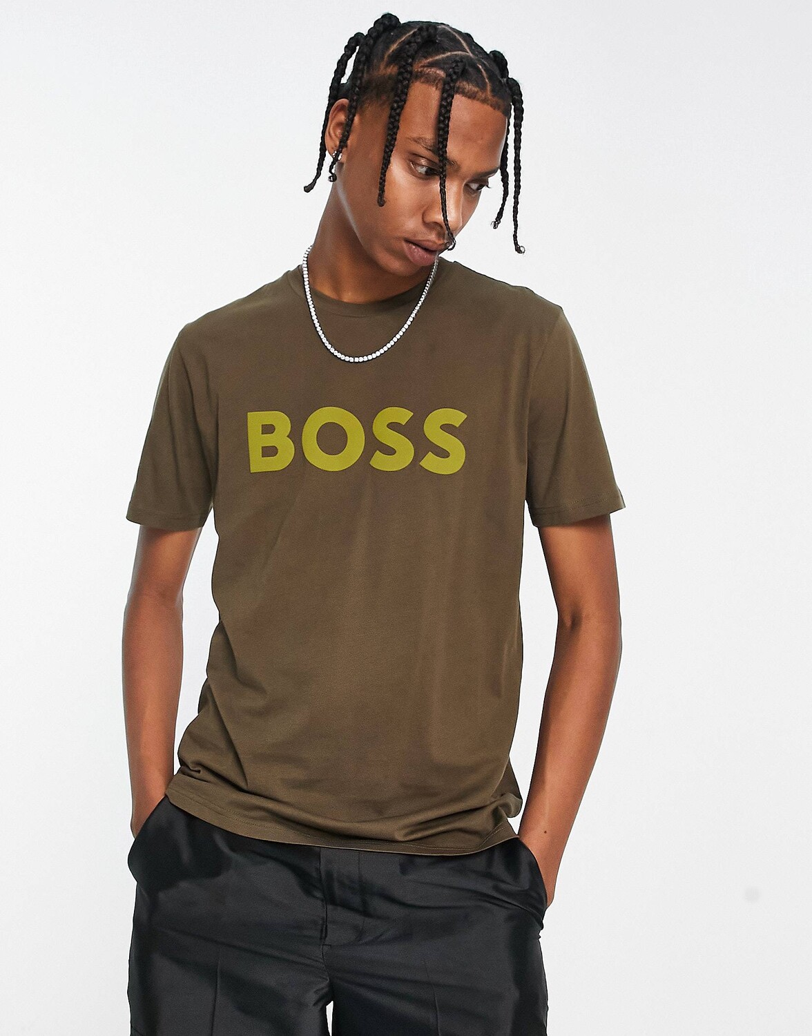 

Футболка цвета хаки с большим логотипом BOSS Casual Thinking 1