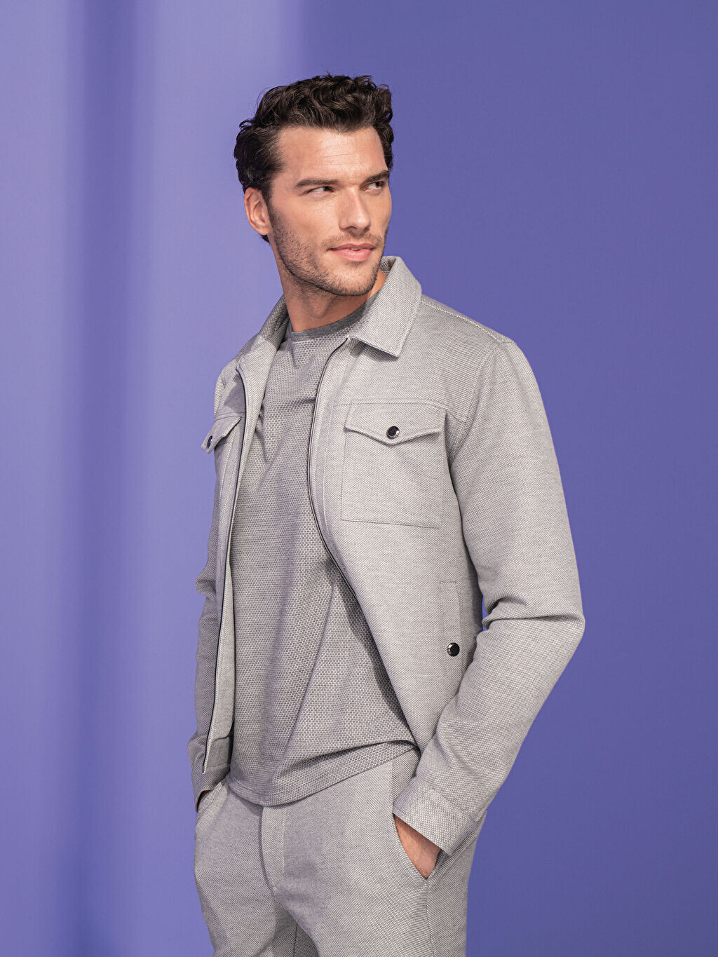 

Тонкое мужское пальто с воротником-стойкой Slim Fit LCW Vision, Серый
