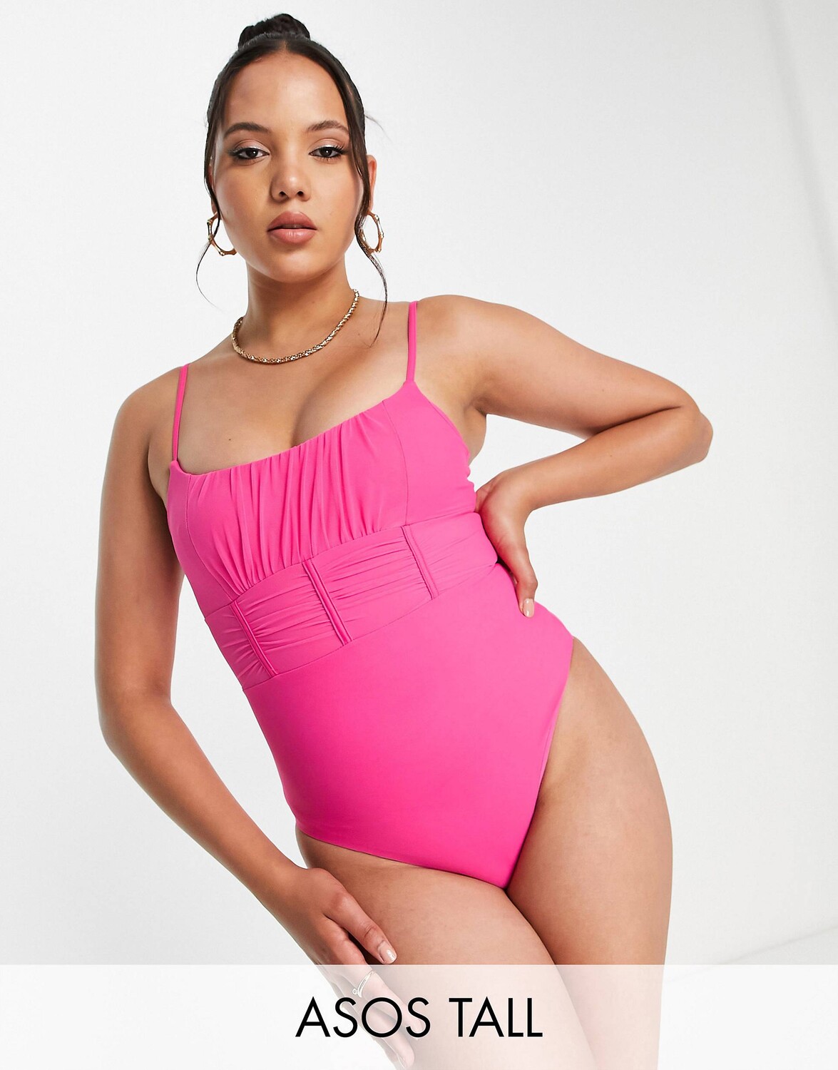 

Розовый сетчатый купальник с корсетом ASOS DESIGN Tall