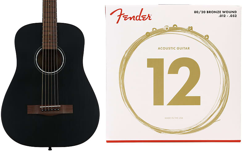 

Стальная акустическая гитара Fender FA-15 в масштабе 3/4 - черный комплект со струнами для акустической гитары Fender 70L 80/20 Bronze - .012-.052 Light 0971170106=1 0730070403=1