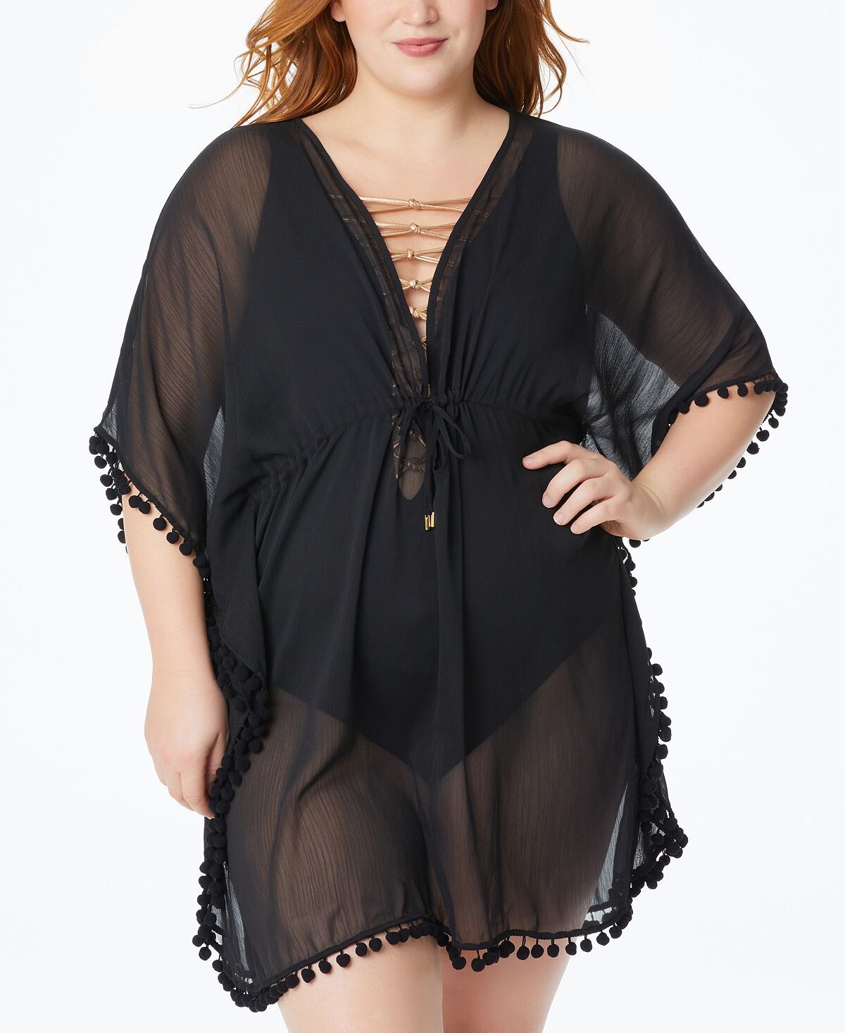 

Плюс размер gypset chiffon caftan swim cover-up Bleu by Rod Beattie, черный