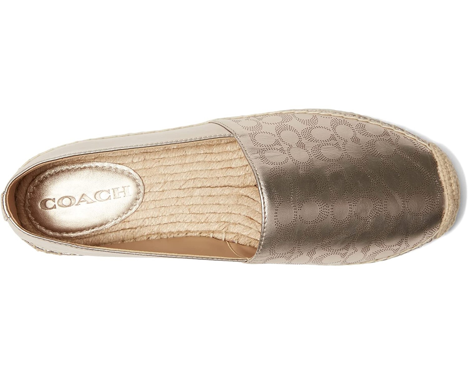 

Лоферы Carley Metallic Leather Espadrille COACH, платиновое шампанское