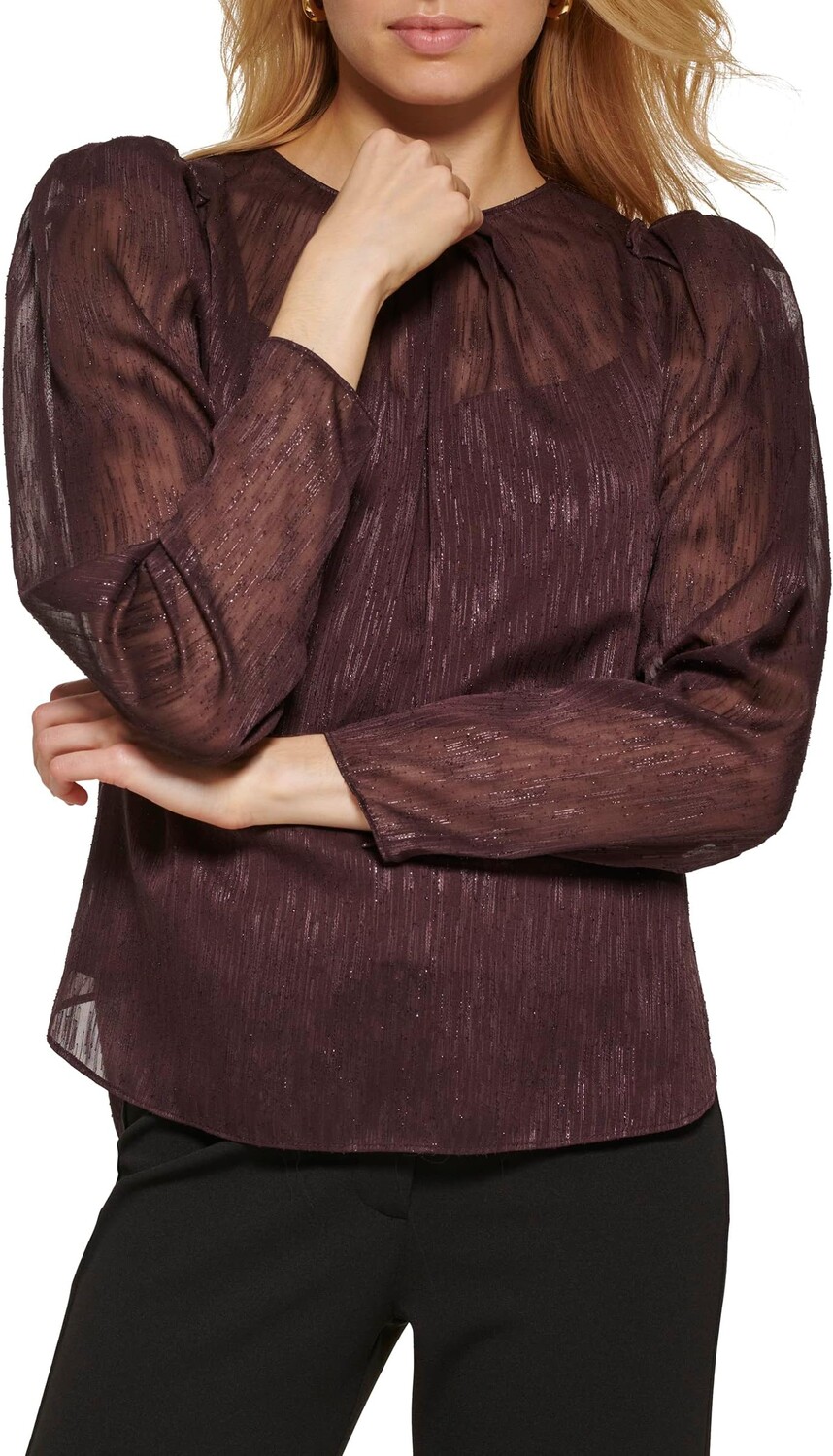 

Блуза с длинным рукавом и круглым вырезом DKNY, бордо