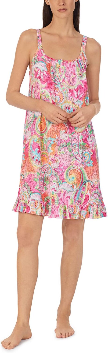 

Платье с двойным ремешком и оборками на подоле LAUREN Ralph Lauren, цвет Pink Ground Paisley