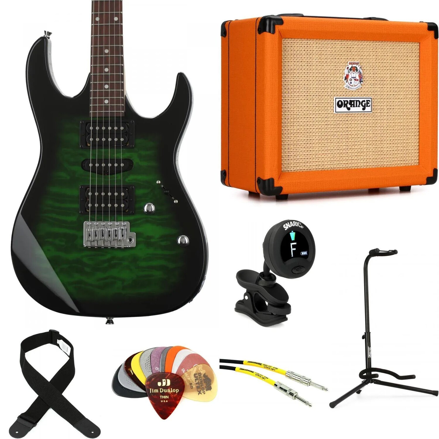 

Комплект электрогитары Ibanez Gio GRX70QA и Orange Crush, 20 A, Essentials — Transparent Emerald Burst