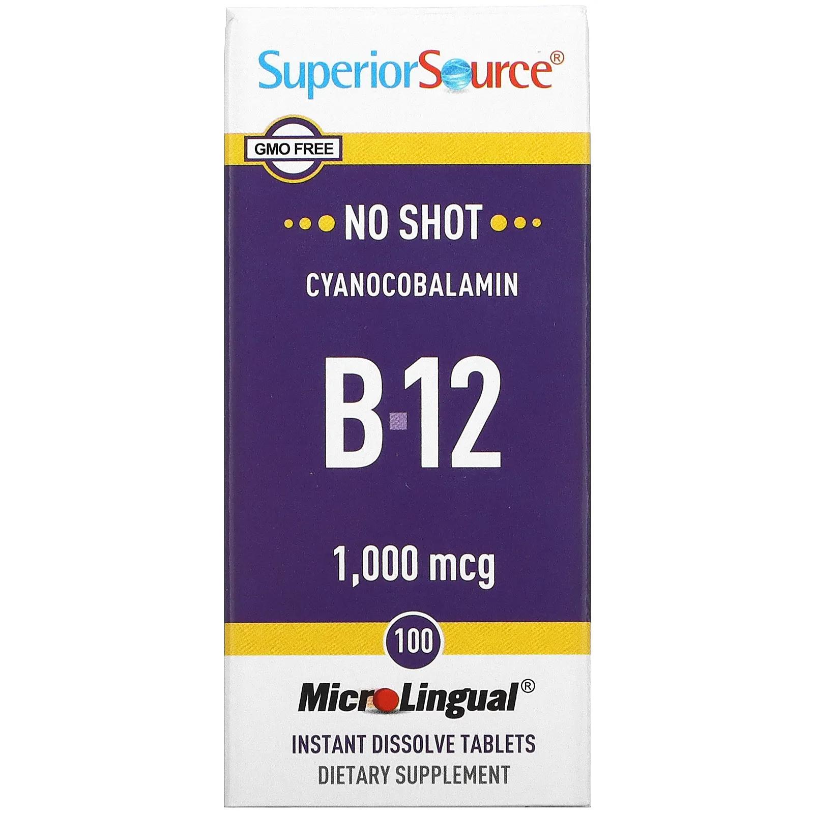 Superior Source MicroLingual цианокобаламин B12 1000 мкг 100 таблеток superior source метилкобаламин b12 10 000 мкг 30 быстрорастворимых таблеток microlingual