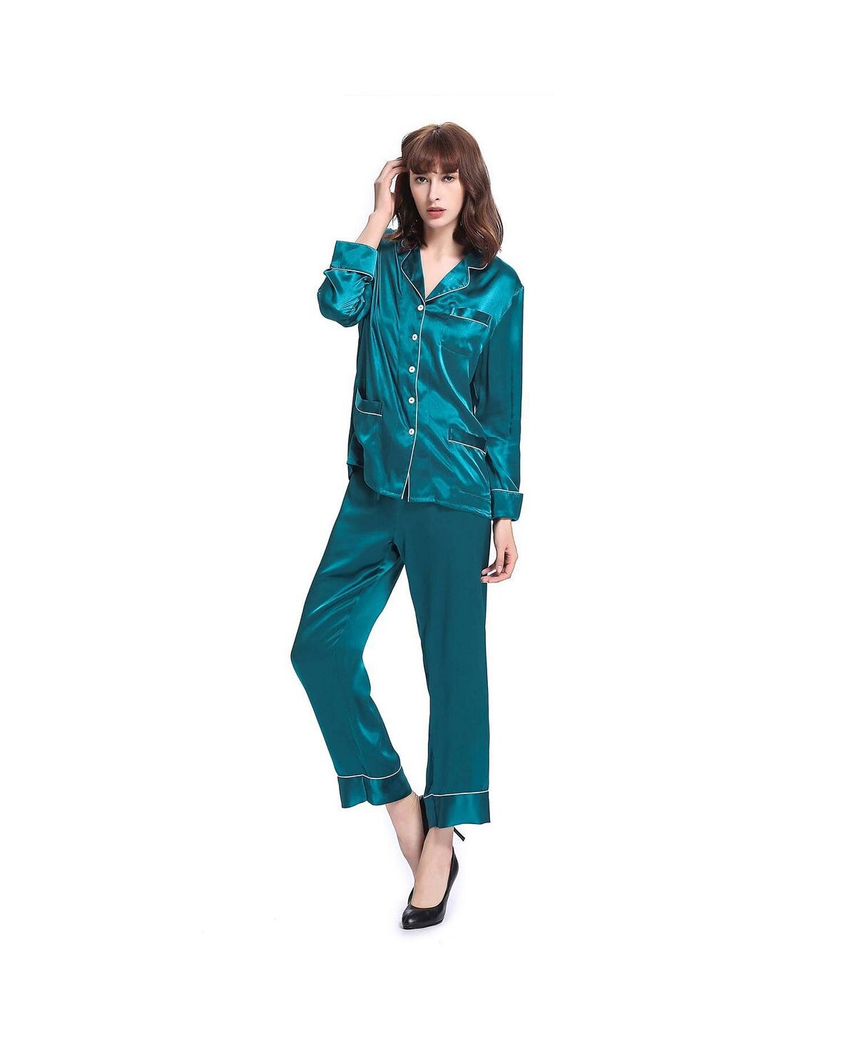 

Шелковая пижама с отделкой 22 momme chic LILYSILK, темно-бирюзовый