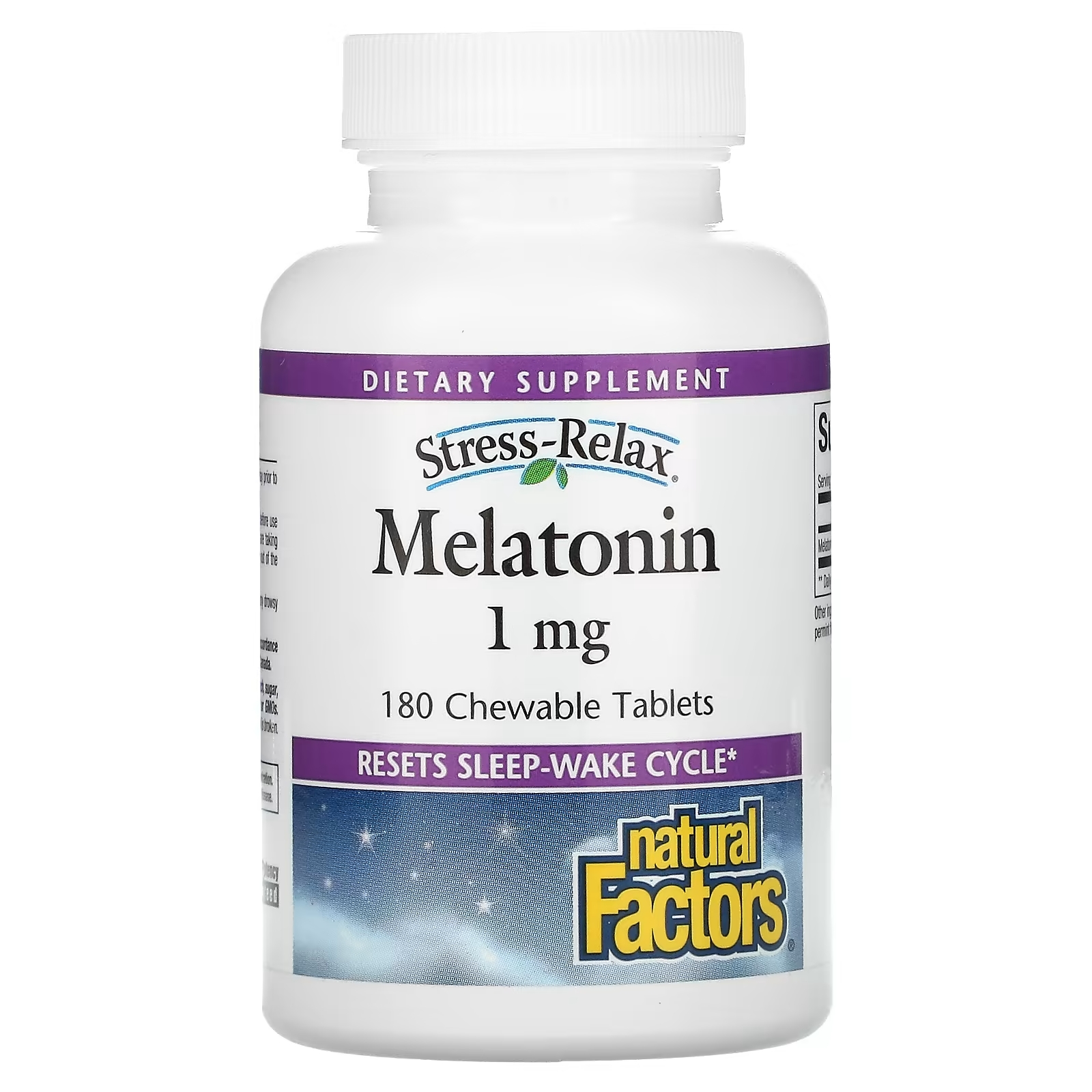цена Natural Factors Stress-Relax мелатонин 1 мг, 180 жевательных таблеток
