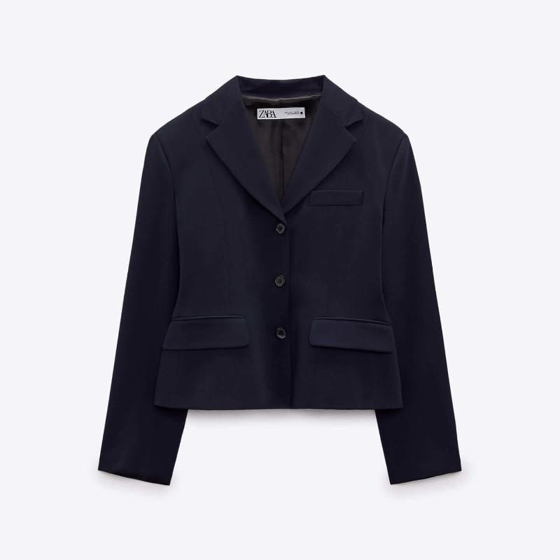 Блэйзер Zara Wool Blend, темно-синий пальто zara wool blend fitted черный