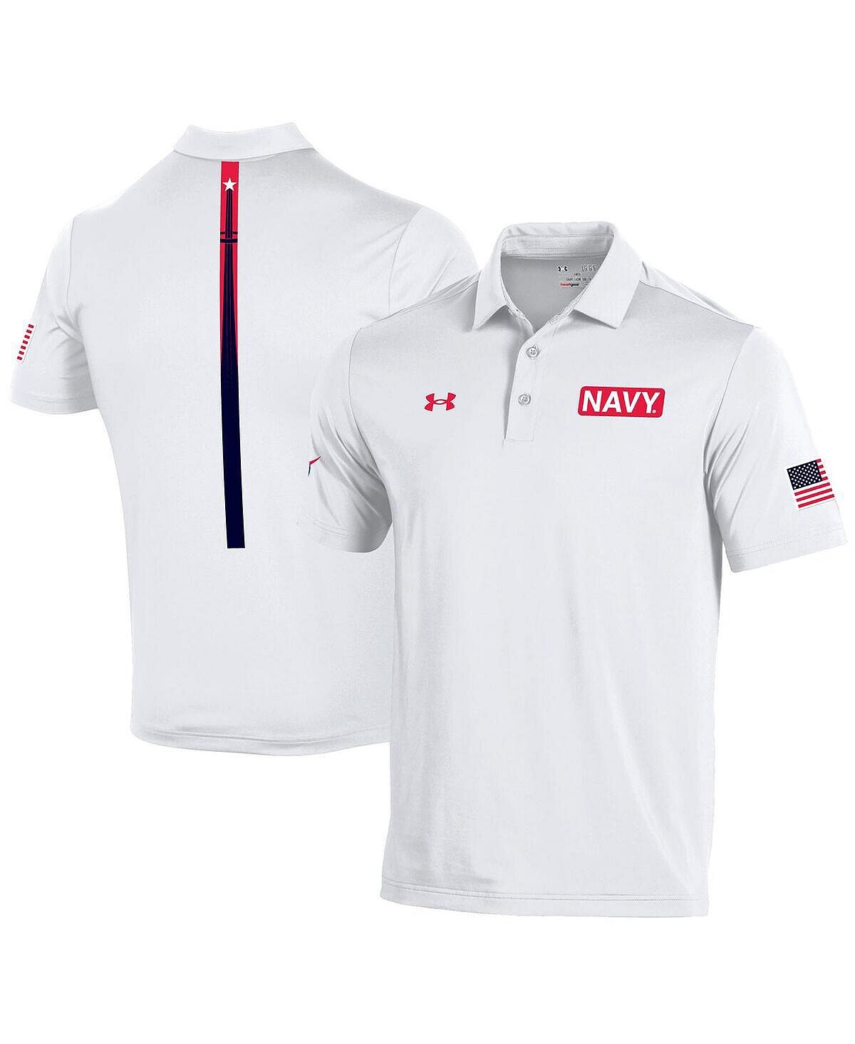 

Рубашка поло мужская белая темно-синяя midshipmen 2022 special games Under Armour, белый