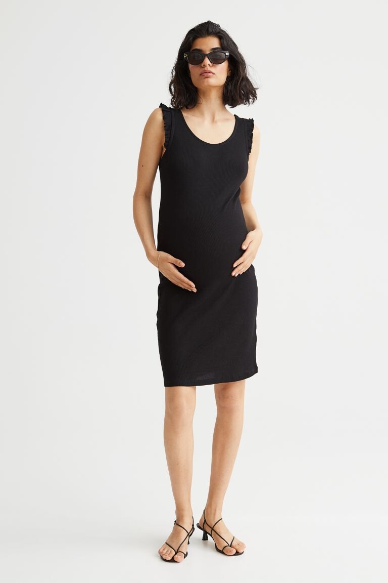 

MAMA Трикотажное платье с воланами H&M, черный