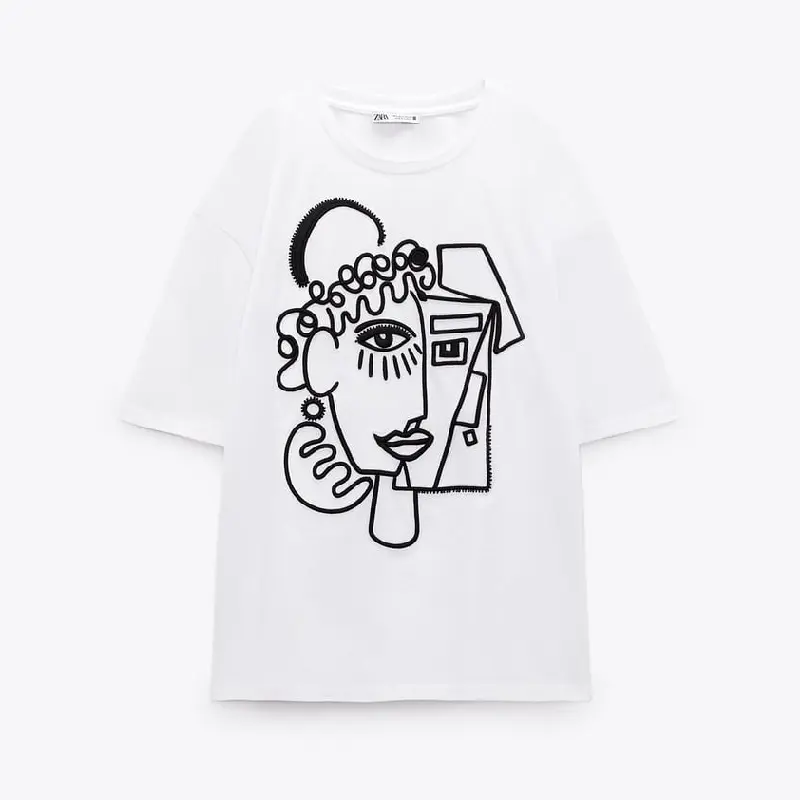 

Футболка Zara Embroidered Silhouette, белый
