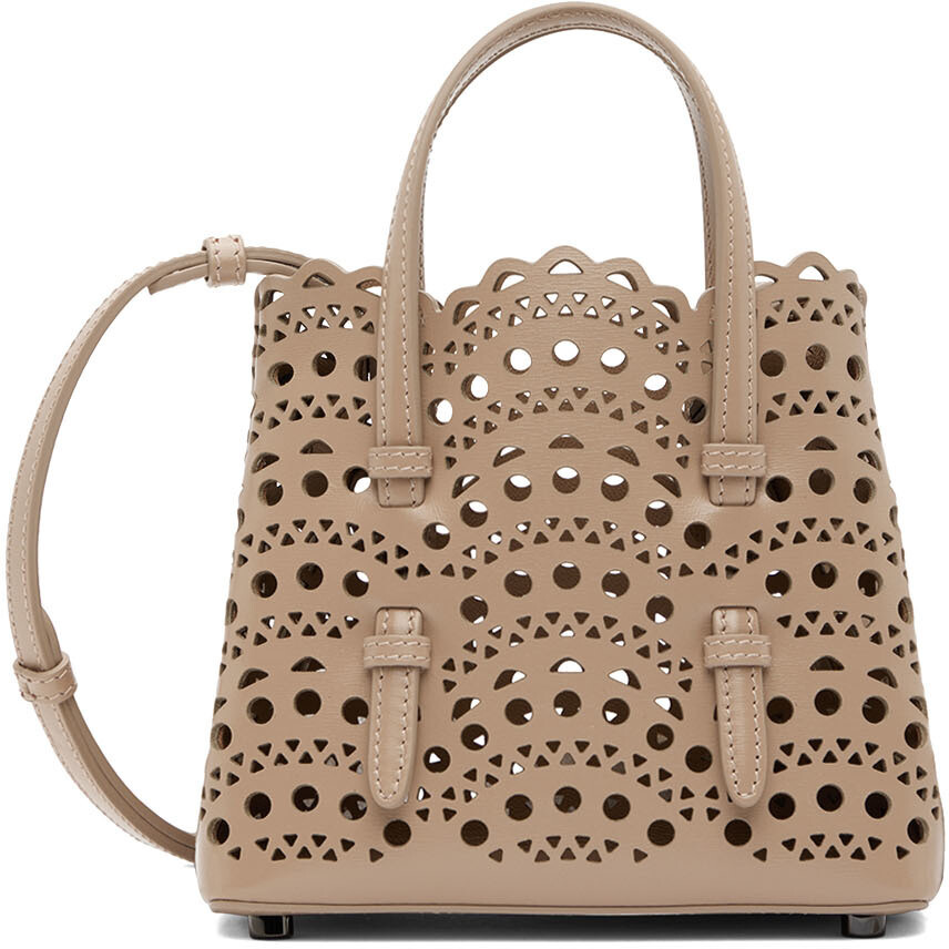 

Бежевая сумка Mina 16 с микро-ручкой сверху ALAÏA