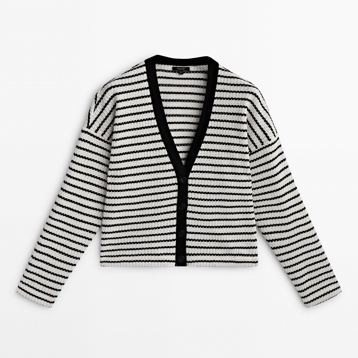

Кардиган Massimo Dutti Textured Cotton Striped, кремовый/черный