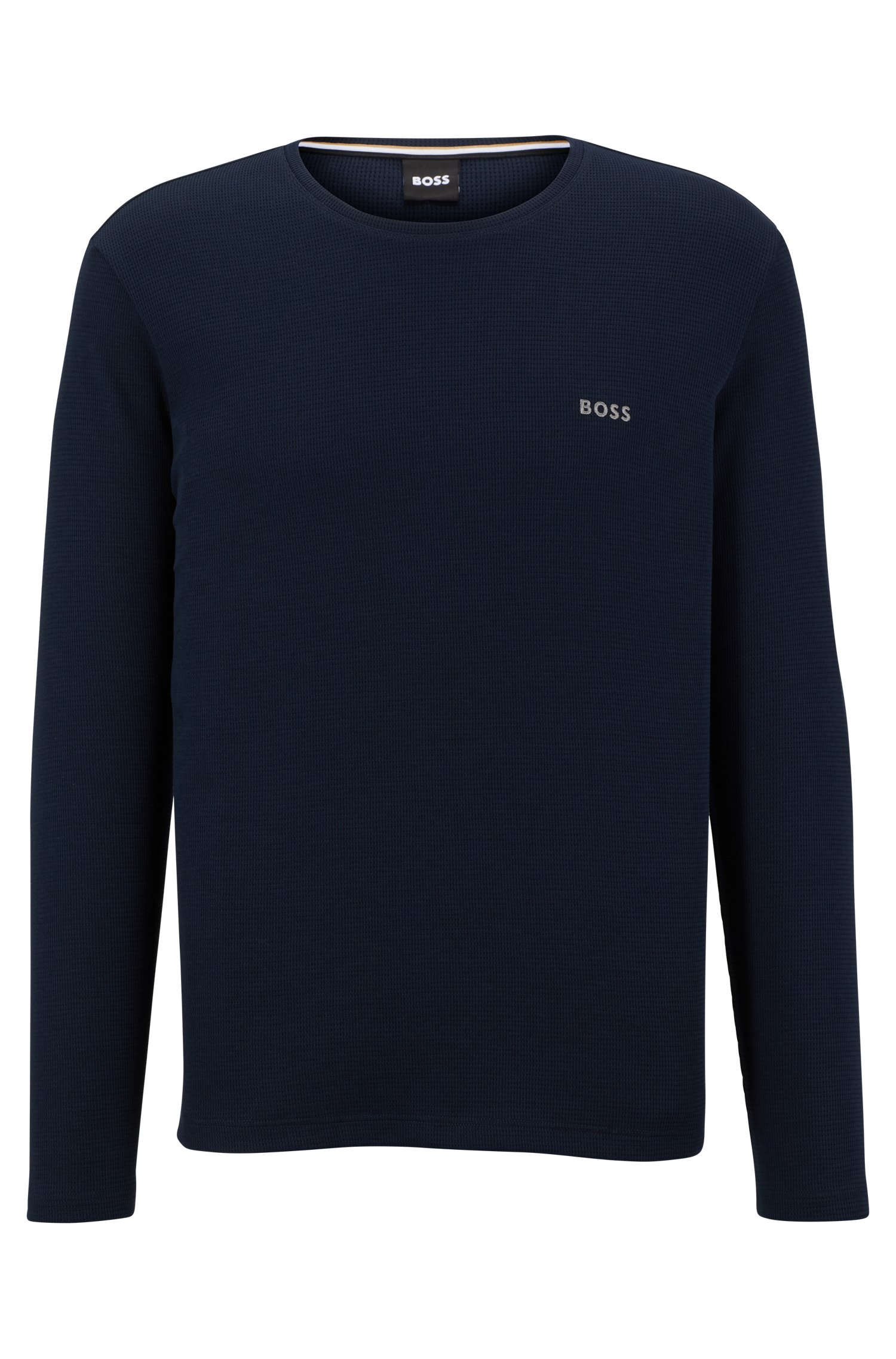 Лонгслив Hugo Boss Cotton-blend Pajama With Embroidered Logo, темно-синий цена и фото