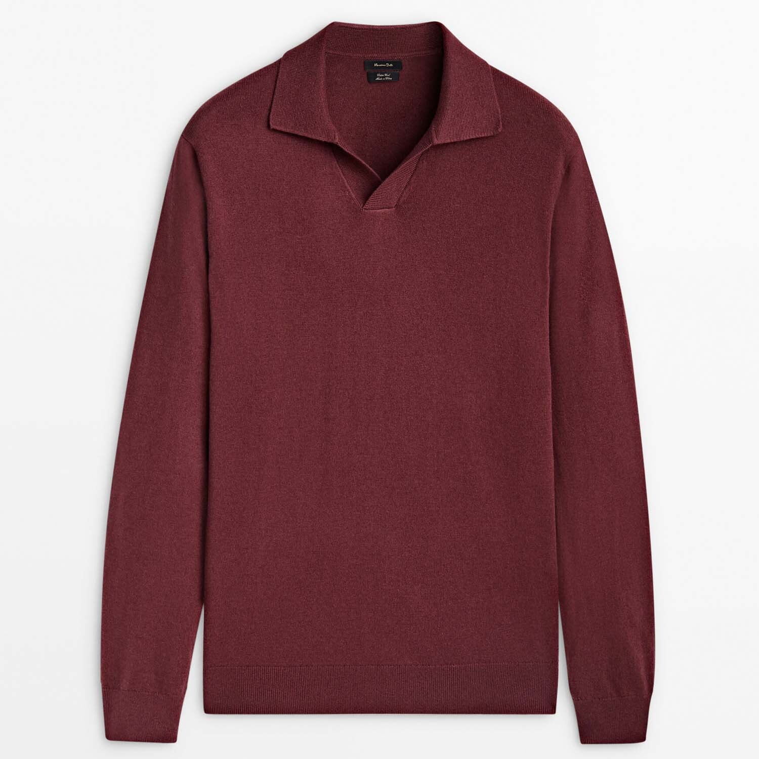 

Свитер Massimo Dutti Wool And Cotton Blend Knit Polo, темно-красный