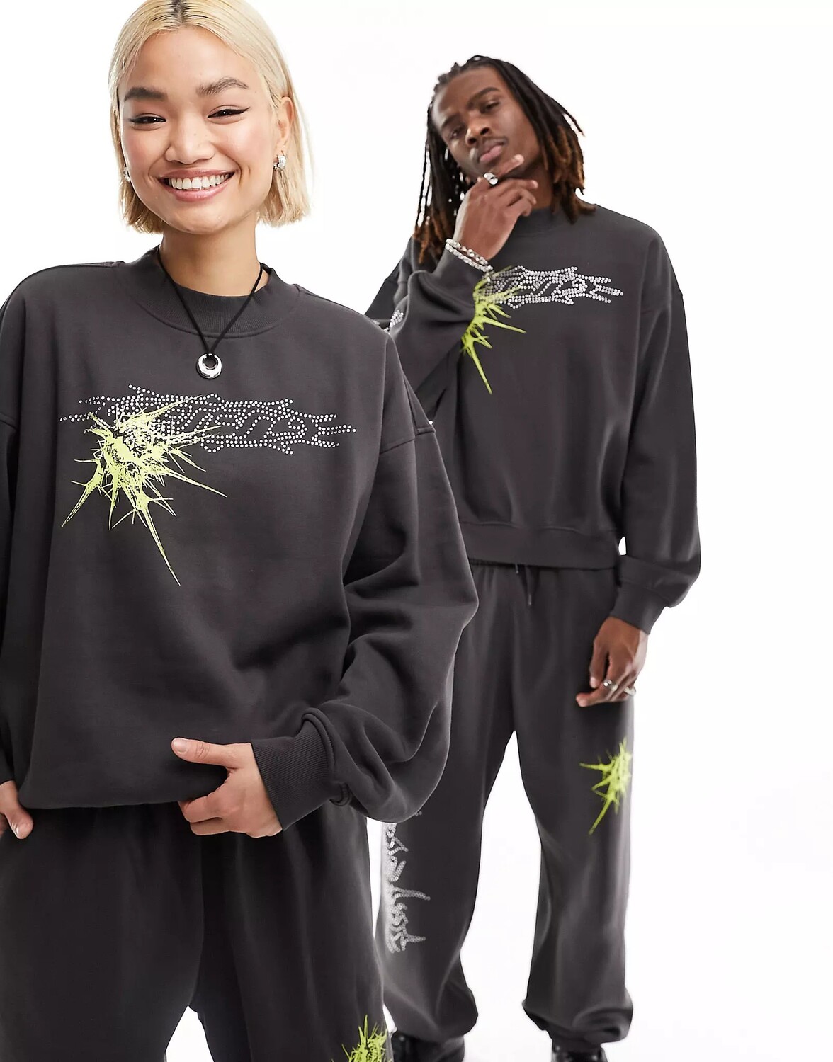 

Свитшот Weekday Unisex Co-ord With Rhinestones And Graphic Print, черный