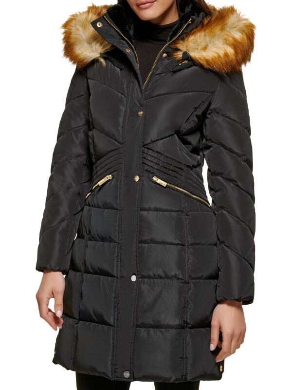 

Пуховик с отделкой из искусственного меха на капюшоне Guess Black, Серый