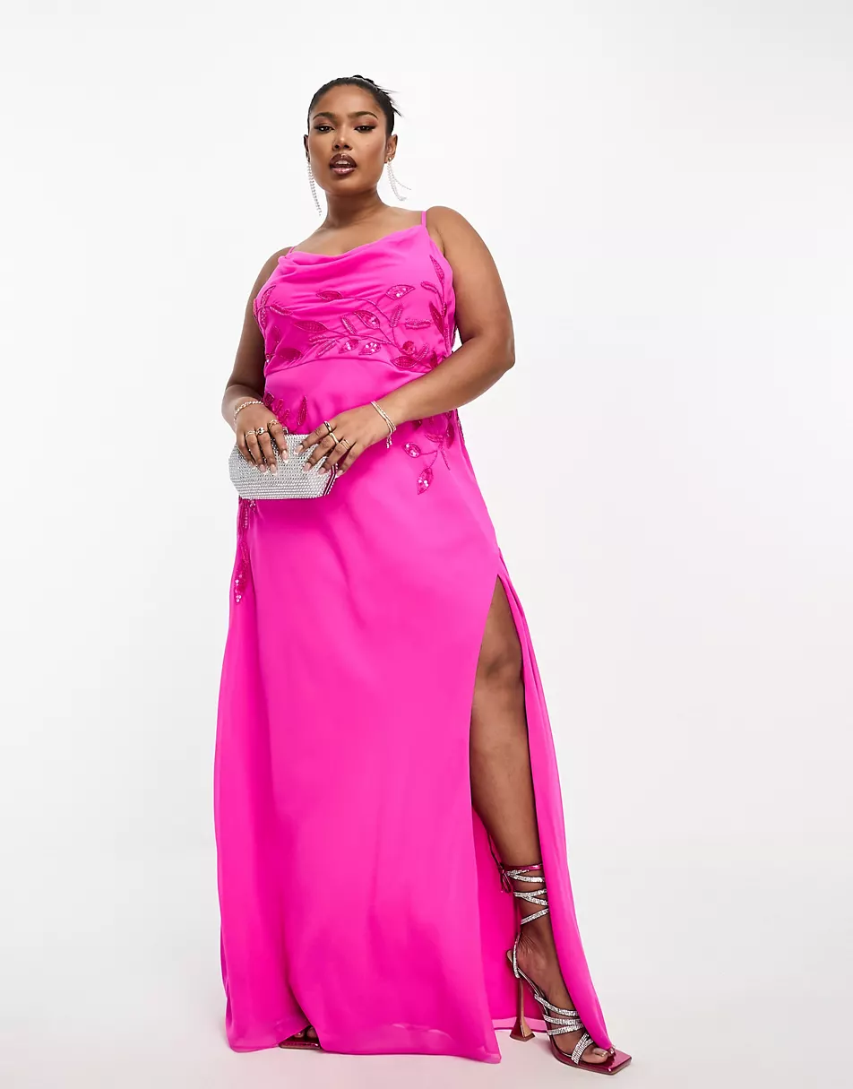 Платье Hope & Ivy Plus cowl neck embellished, ярко-розовый