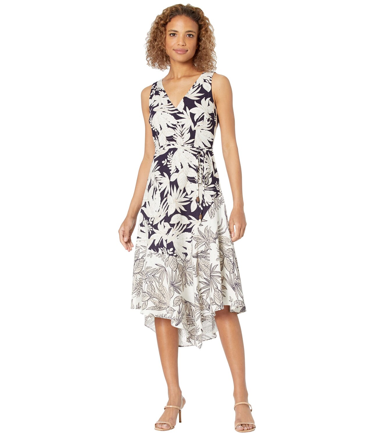 

Платье Vince Camuto, Printed Linen Mix Print V-Neck Midi