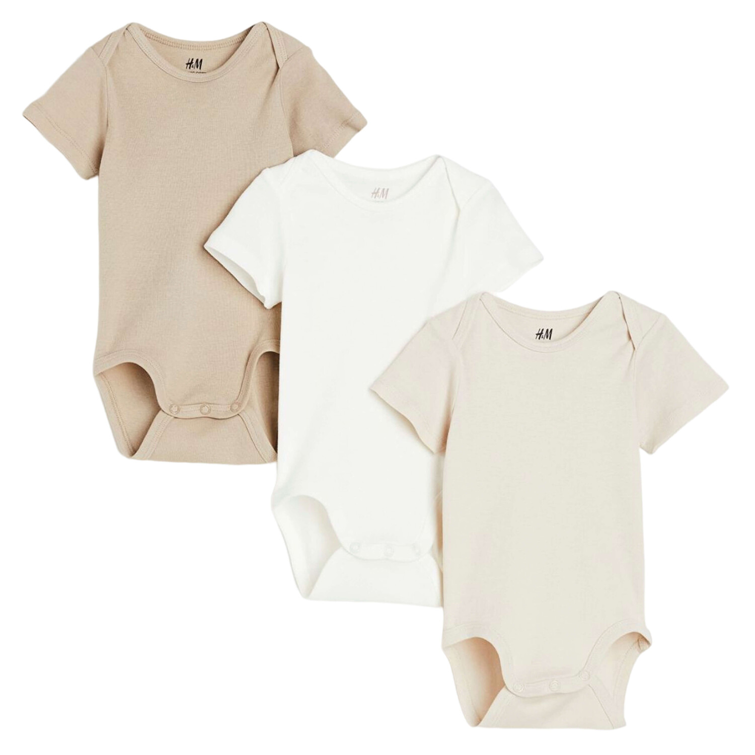 

Комплект боди H&M Short-sleeved, 3 штуки, бежевый/белый/темно-бежевый