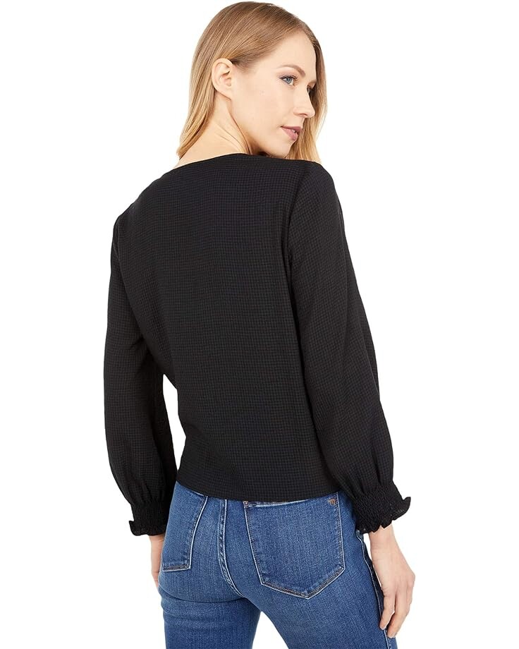 

Топ Madewell Smocked-Sleeve Wrap Top, реальный черный