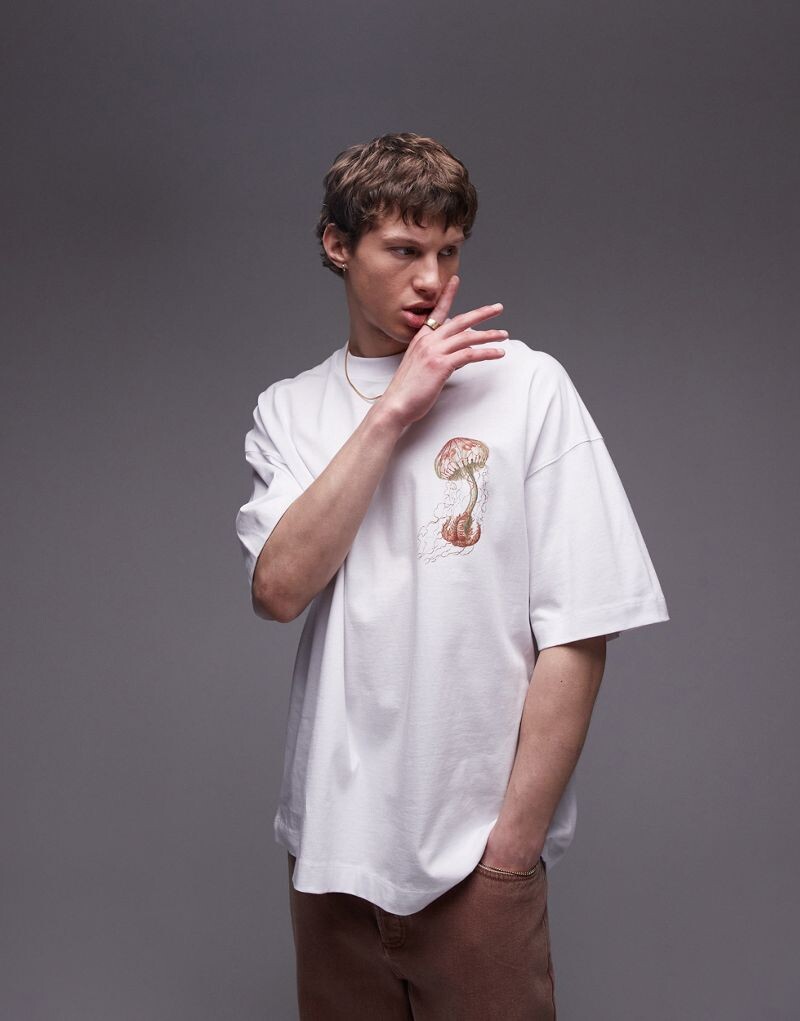 

Белая футболка оверсайз премиум-класса Topman с принтом в виде медуз на спине
