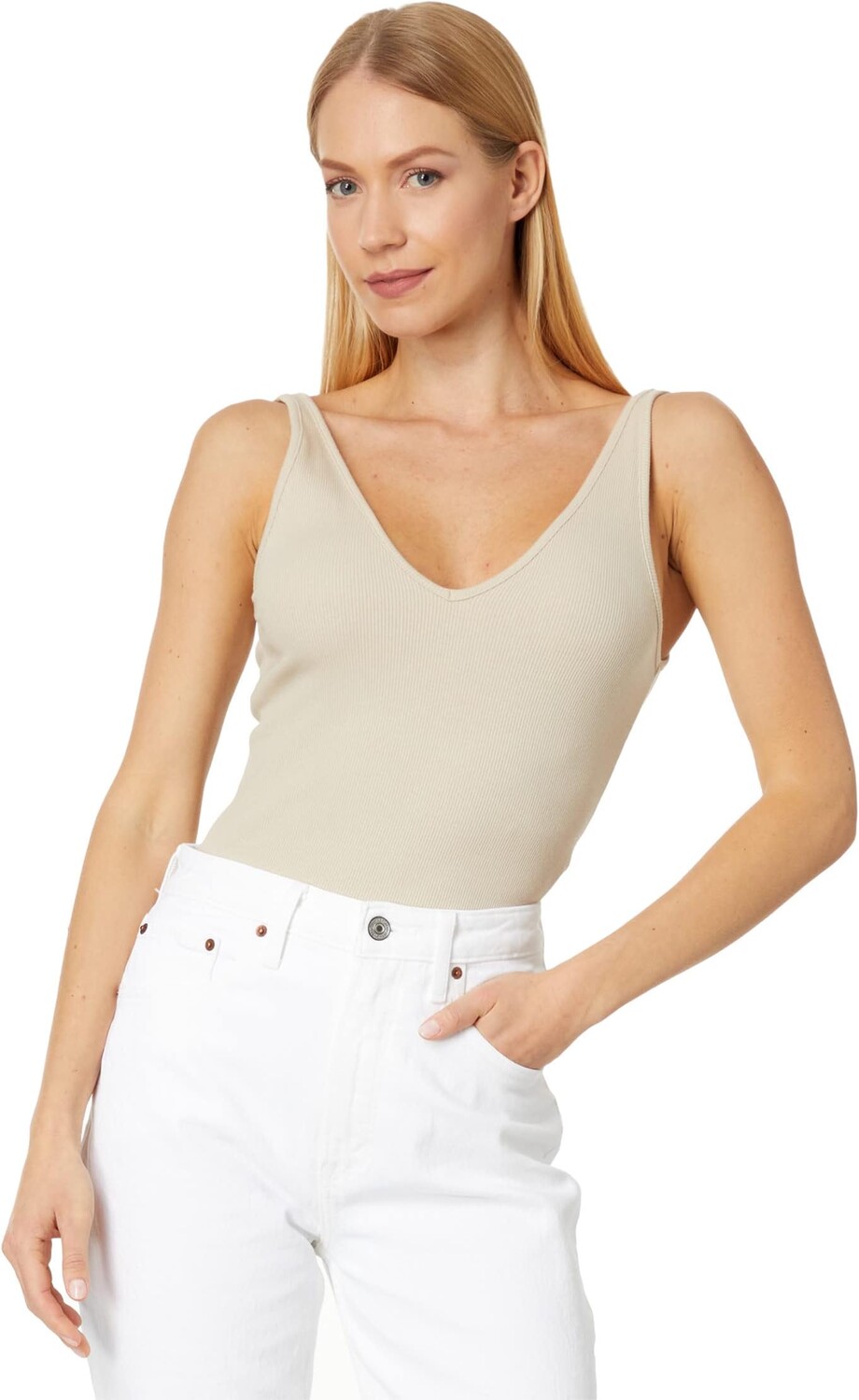 

Майка Ribbed V-Neck Tank Abercrombie & Fitch, цвет Cement