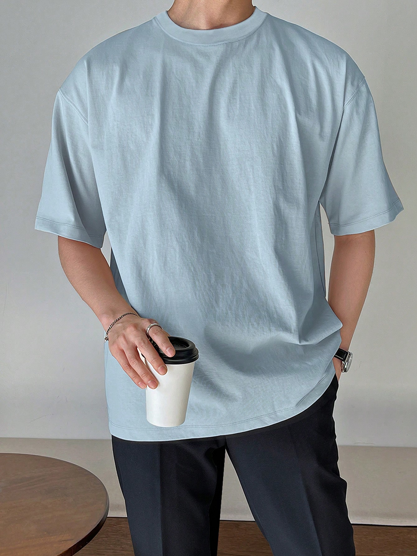DAZY Мужская летняя однотонная футболка с круглым вырезом и короткими рукавами, синий