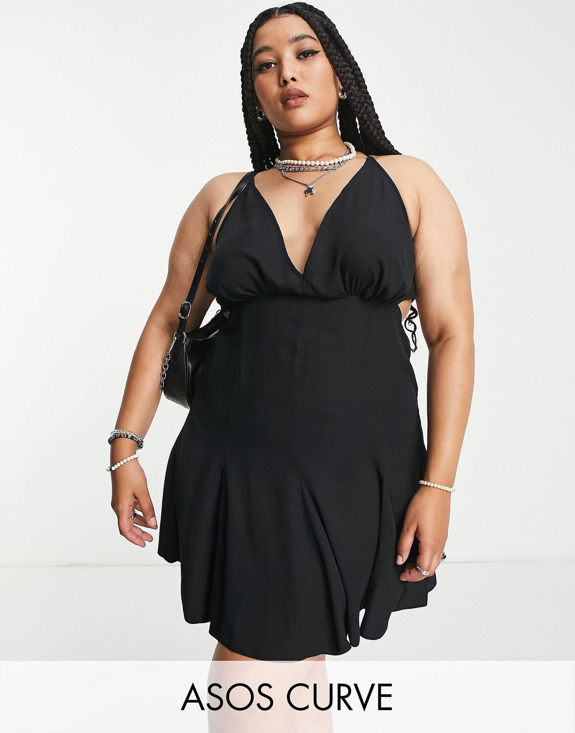 

Черная мини-юбка с бретельками и юбкой-годе ASOS DESIGN Curve, Черный