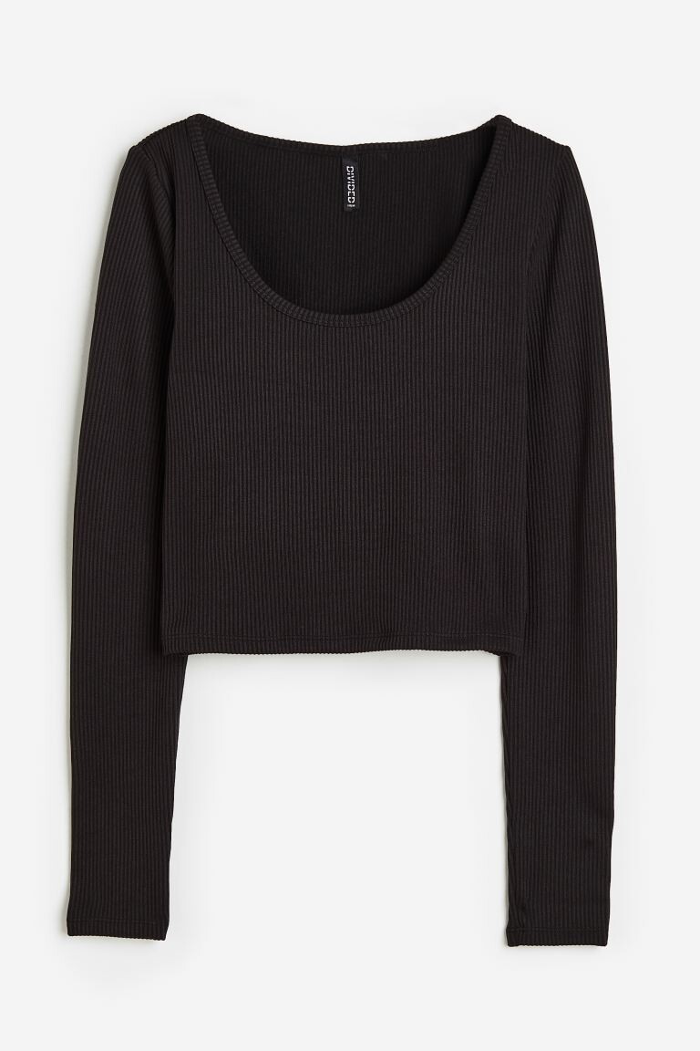

Топ из трикотажа в рубчик H&M, черный