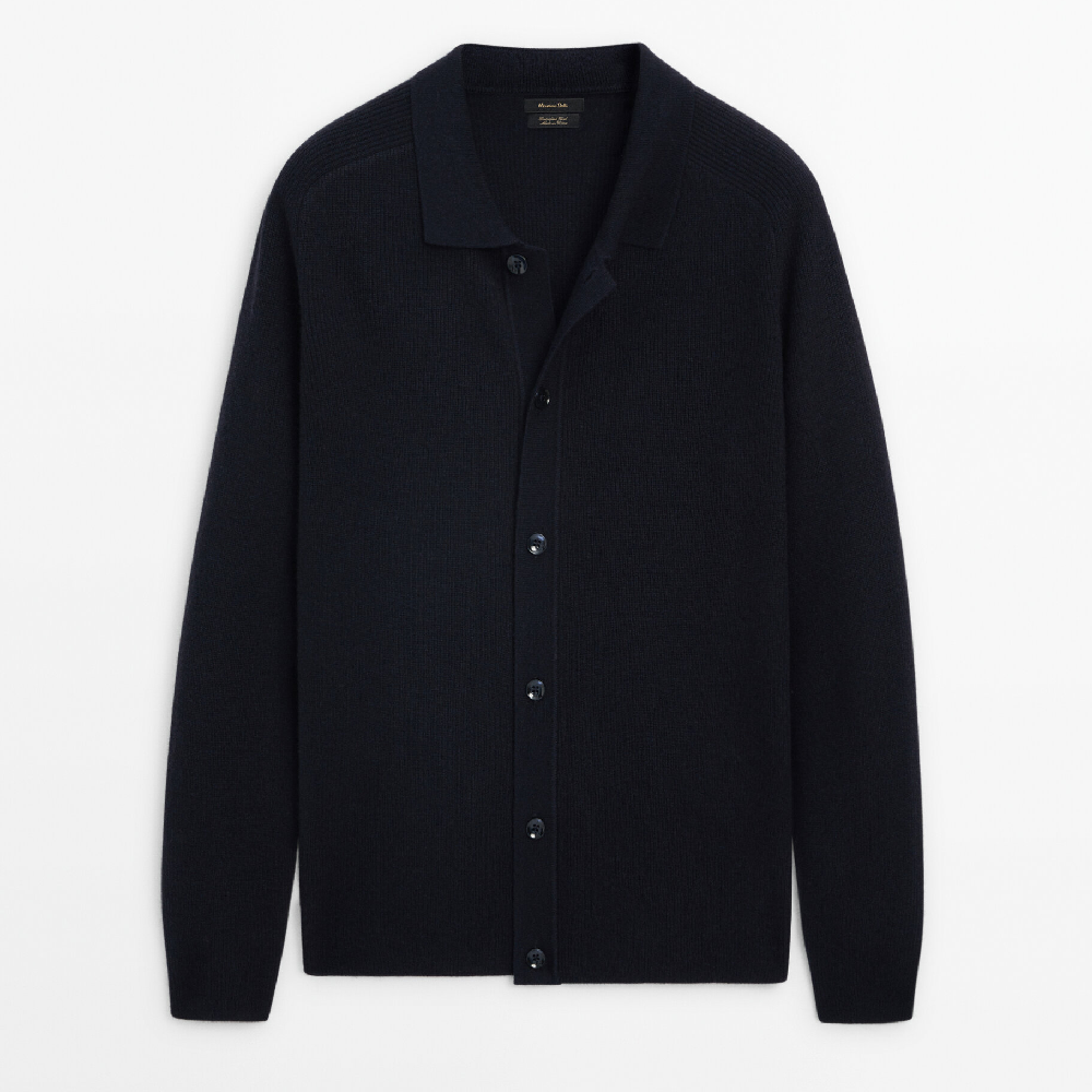 Кардиган Massimo Dutti Knit With Shirt Collar And Buttons, темно-синий