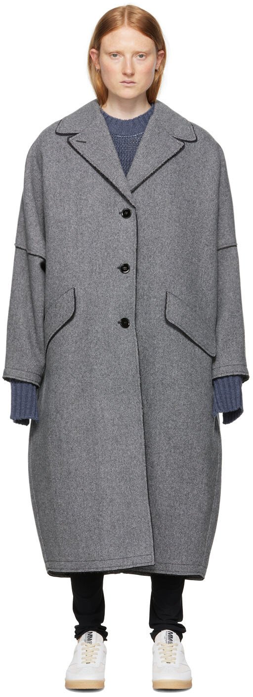

Серое шерстяное пальто MM6 Maison Margiela