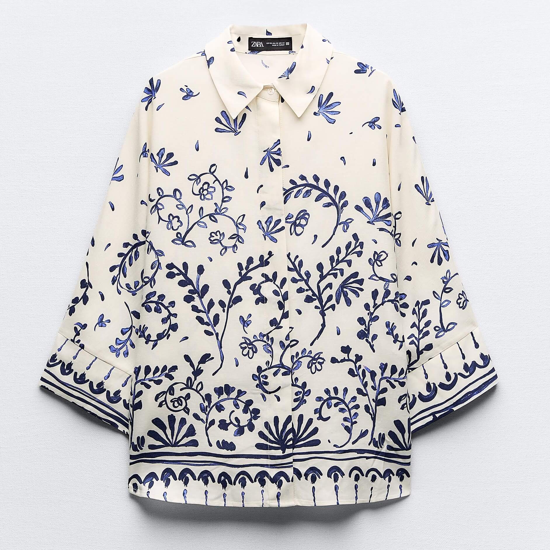 Рубашка-кимоно Zara Printed, молочный/синий рубашка zara printed satin синий белый