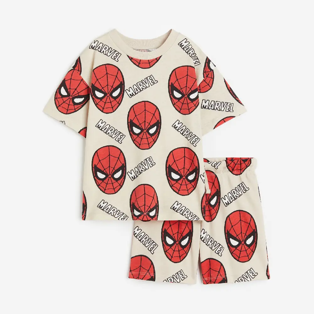

Комплект, футболка + шорты H&M Kids Printed Marvel, светло-бежевый