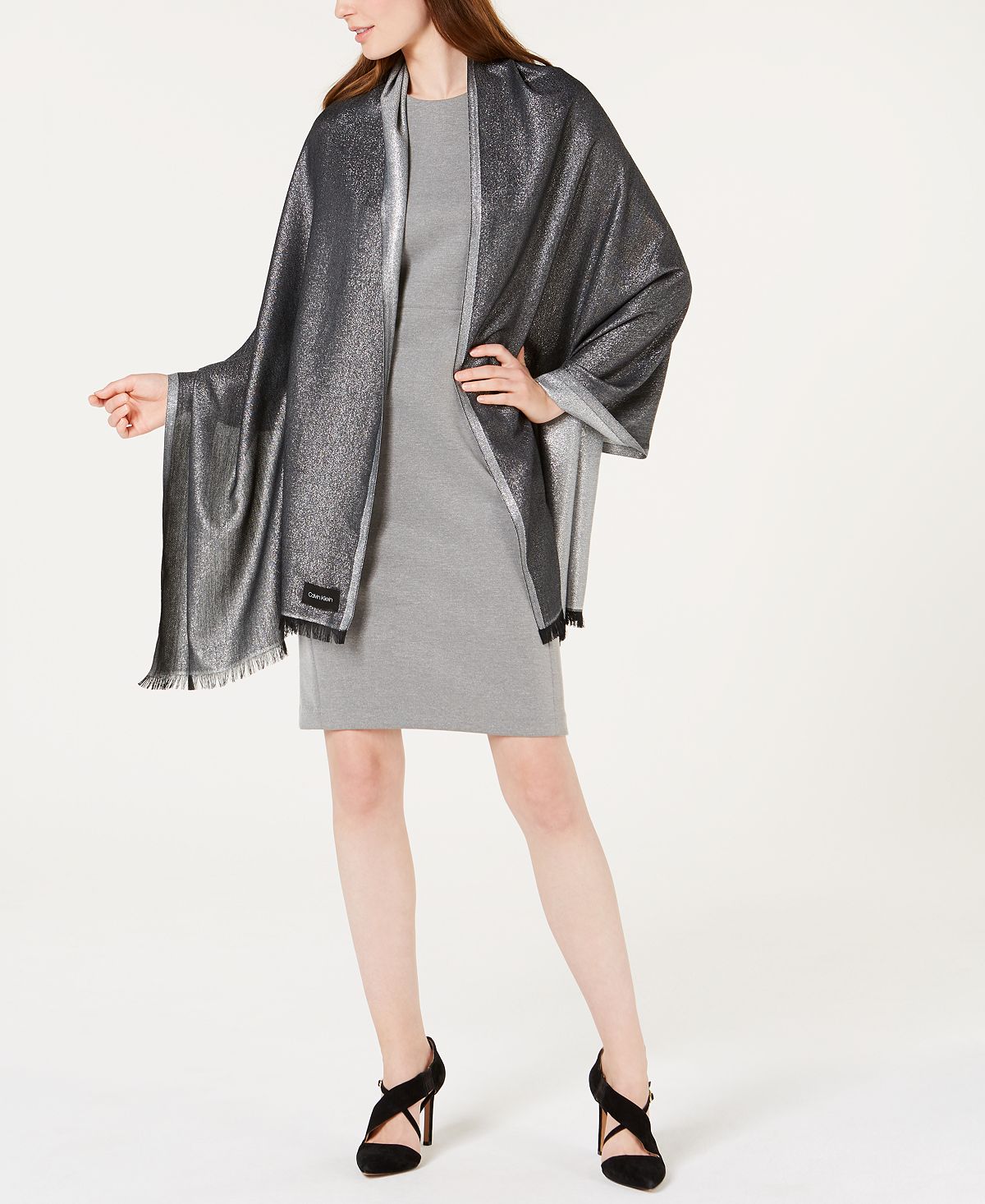 Женская легкая вечерняя накидка с эффектом металлик Calvin Klein, черный женская шаль 1920s вечерняя накидка с блестками и бисером накидка болеро один размер