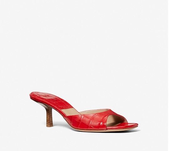 

Мюли на каблуке с тиснением под крокодила Michael Kors Anita Crocodile Embossed Leather, красный