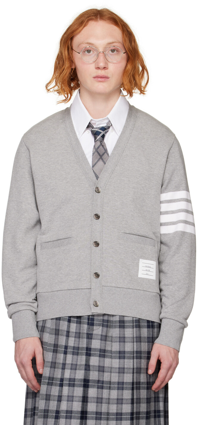 

Серый кардиган с 4 полосами Thom Browne