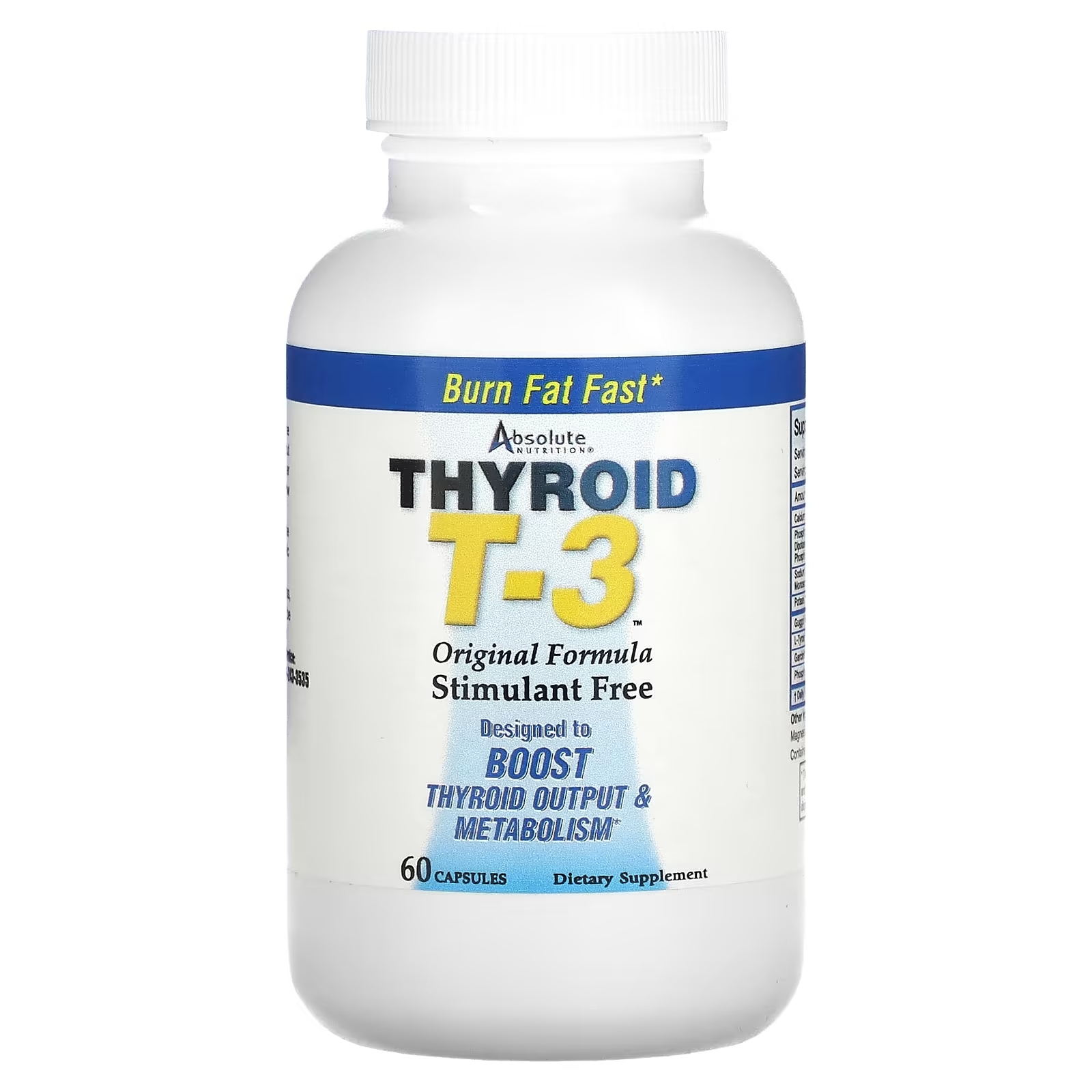 Absolute Nutrition Thyroid T-3 для щитовидной железы оригинальная формула, 60 капсул zahler thyraid формула для поддержки щитовидной железы 60 капсул
