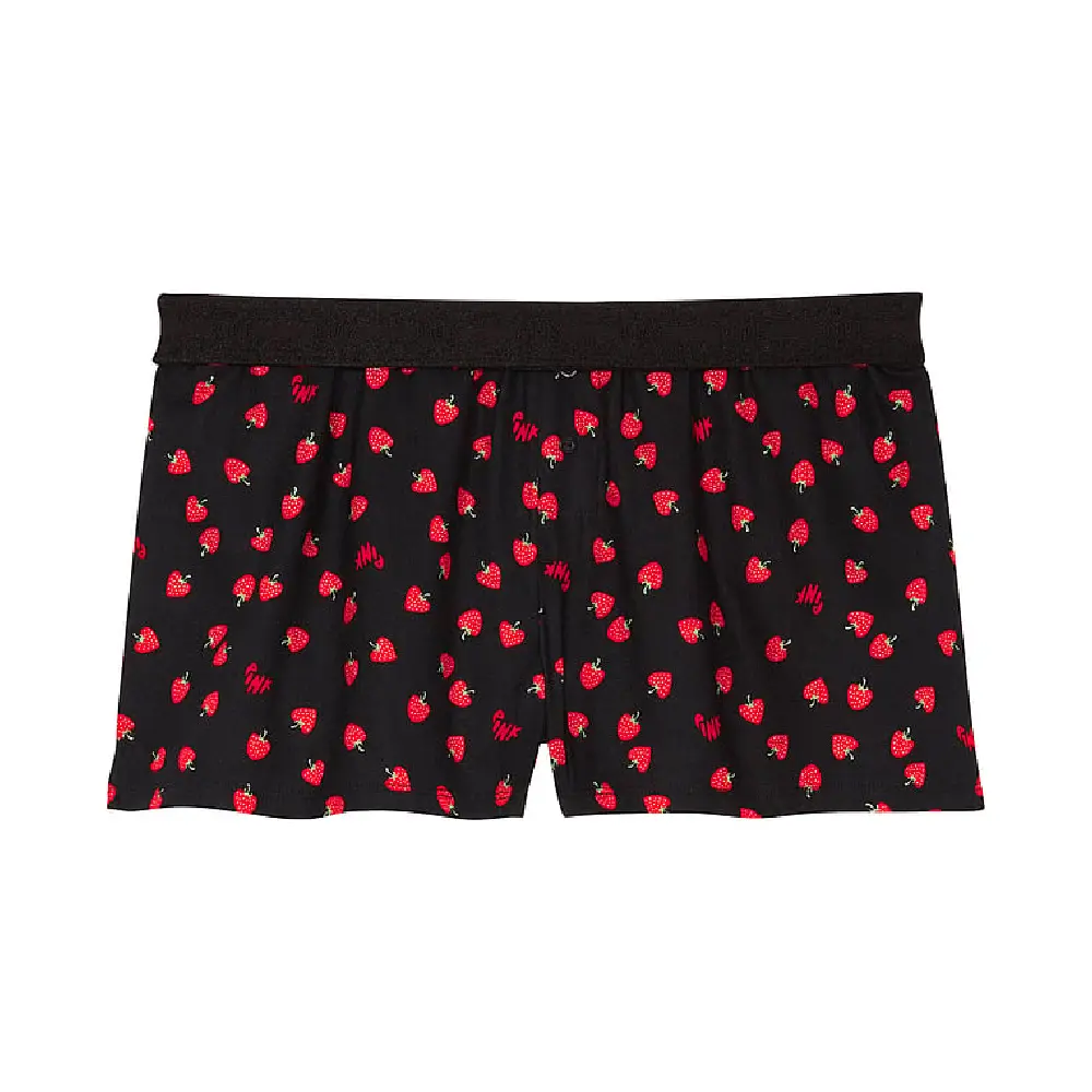 

Пижамные шорты Victoria's Secret Pink Satin Boxy Strawberry Print, черный/красный