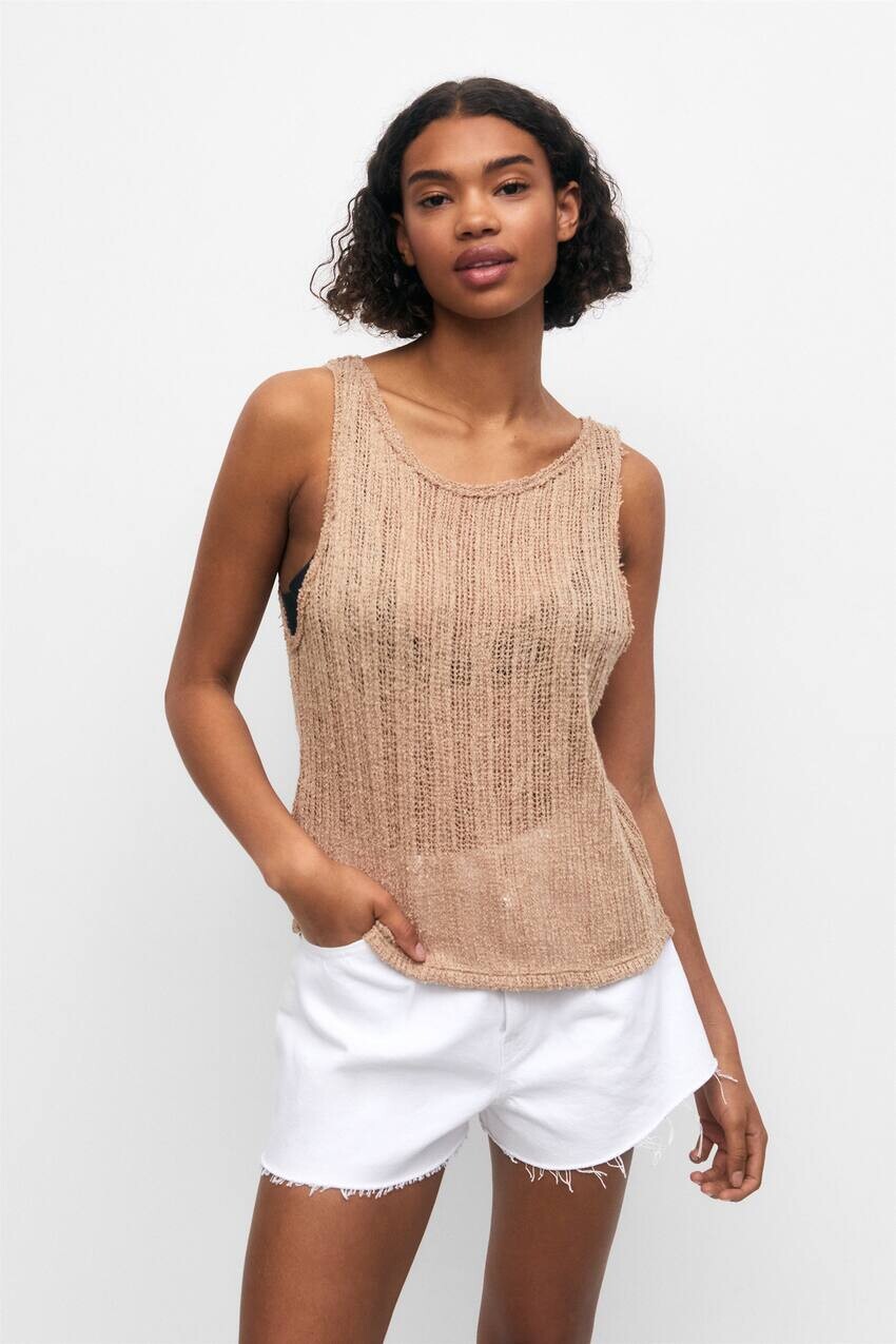

Открытый трикотажный топ без рукавов Pull&Bear