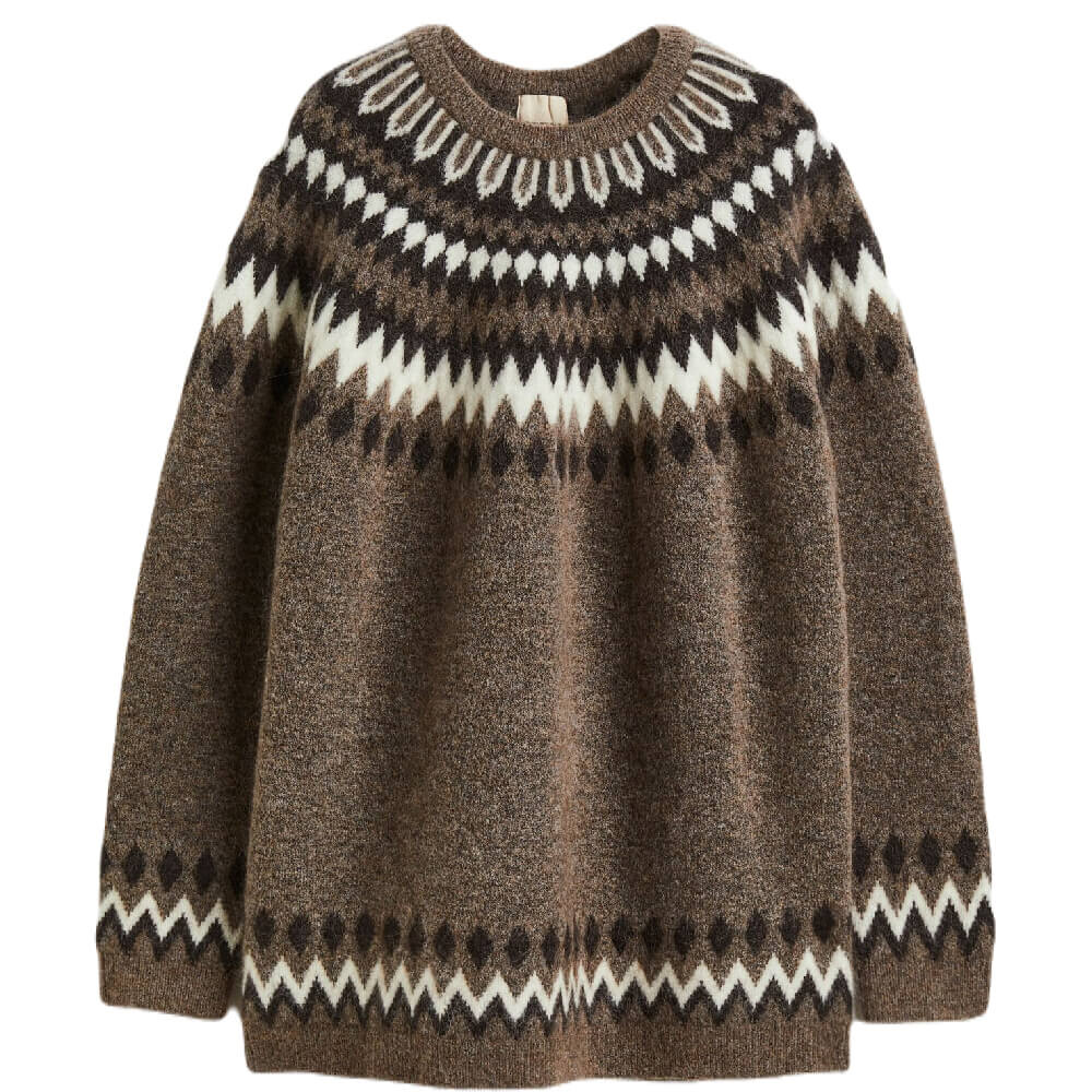 

Джемпер H&M Mohair-Blend Jacquard-Knit, коричневый/светло-серый