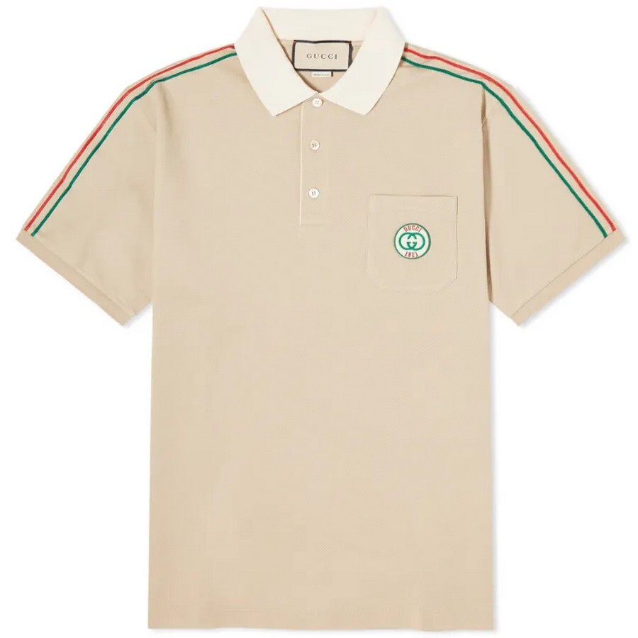 

Поло Gucci Pocket Logo Taped, бежевый/зеленый/красный