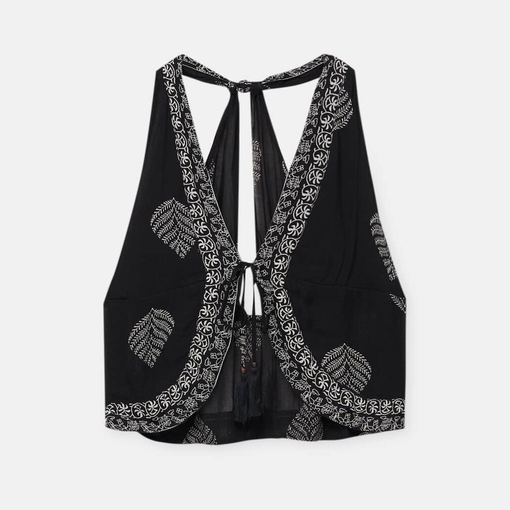 

Топ Pull&Bear Printed Waistcoat With Latticework Detail, черный
