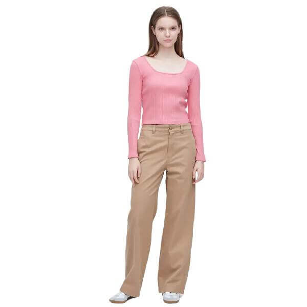 

Футболка Uniqlo Ribbed Cropped Square Neck, розовый