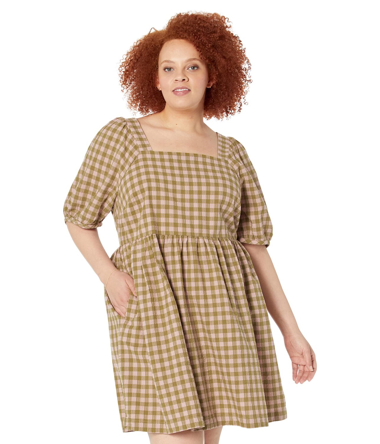 

Платье Madewell, Plus Square-Neck Puff-Sleeve Dress in Gingham Seersucker