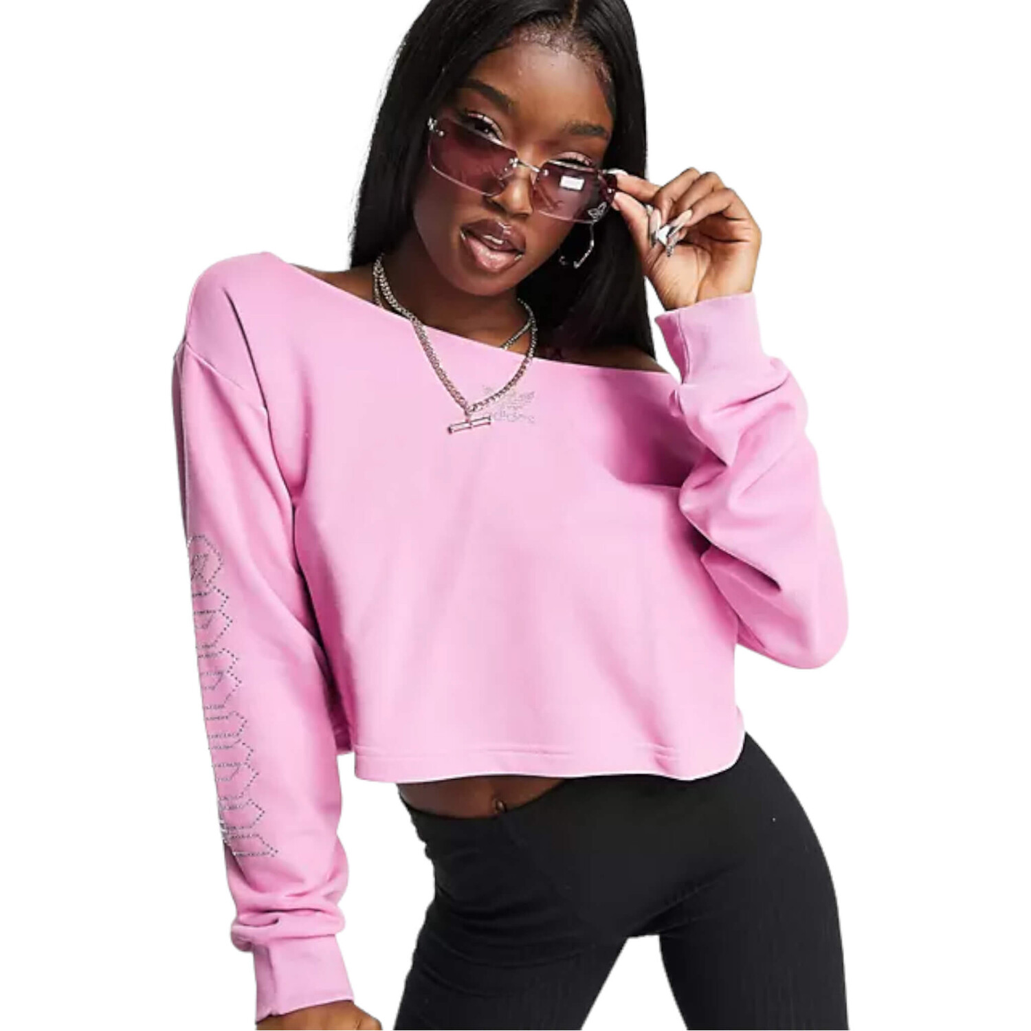 

Свитшот Adidas Originals 2000s Luxe Velour Slouchy Cropped, розовый